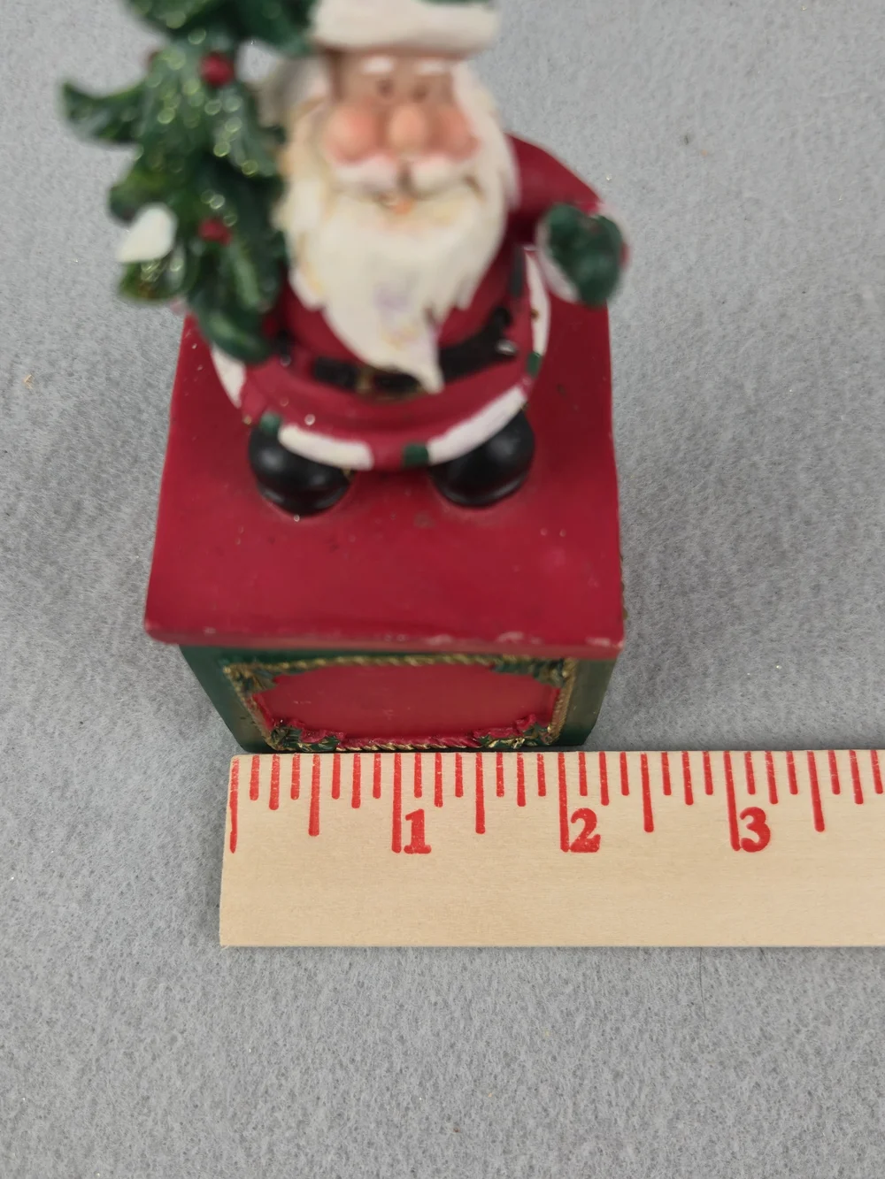 Vintage Hand Painted Santa Claus Resin Christmas Trinket Box Happy Holidays